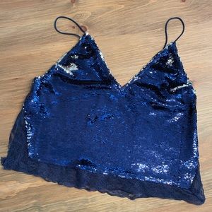 Free People Blue Sequin Tank